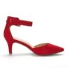 Ankle Strap Low Heel Dress Pumps RED SUEDE