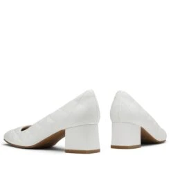 Square Toe Low Heel Pumps WHITE PU