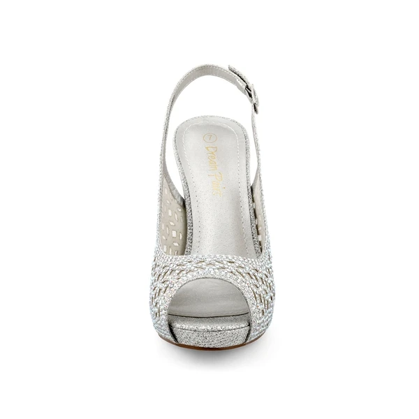 Peep Toe Rhinestone Pumps SILVER GLITTER - Image 6