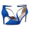 Pointed Toe Ankle Strap High Heel Pump Shoes ROYAL BLUE SUEDE
