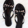 Studded Bow Flip Flops Jelly Sandals-Black