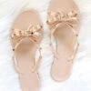 FLASH DEAL: Studded Bow Flip Flops Jelly Sandals-Nude Beige (Size 6)