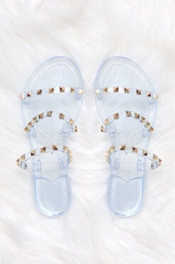 FLASH DEAL: Studded Straps Jelly Flats Sandals-Clear (Size 6)
