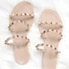 Studded Straps Jelly Flats Sandals-Nude Beige