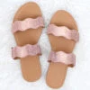 Wavy Rhinestone Two Band Sandals Slides-Rose Gold