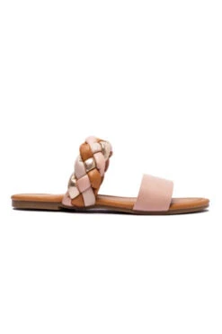Braided Two Band Sandals Slides-Blush Brown And Gold
