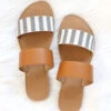 Mixed Two Strap Band Sandals-Brown And Grey Striped