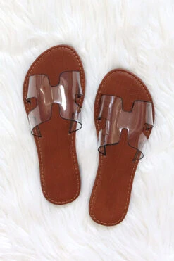 Clear H Band Cutout Sandals Slides-Clear