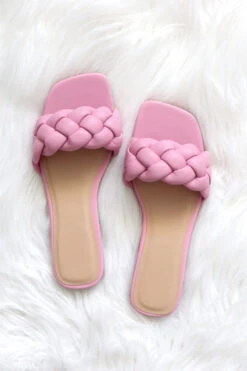 Braided Woven Sandals Slides-Pink