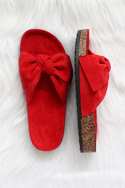 Faux Suede Bow Sandals-Red
