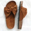 Faux Suede Bow Sandals-Tan Brown