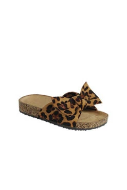 KIDS' SIZE - Animal Print Faux Suede Bow Sandals-Leopard Print