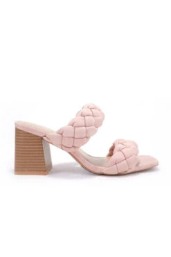 Braided Woven Sandals With Chunky Wooden Heels-Blush Pink