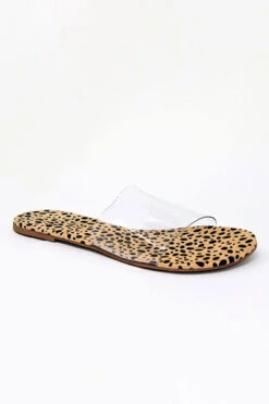 Single Band Clear Sandals Slides-Cheetah Leopard Print Sole