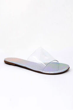 Single Band Clear Sandals Slides-Silver Hologram