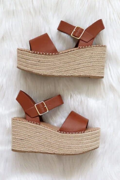 Espadrille High Platform Wedge Sandals With Ankle Strap-Tan Brown