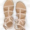 Strappy Studded Sandals With Vertical And Ankle Strap And Studded Sole-Taupe