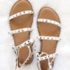 Strappy Studded Sandals With Ankle Strap And Gold Trim-White