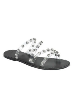 Clear Strappy Rhinestone Sandals-Black & Clear
