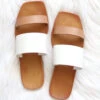Mixed Two Strap Band Sandals-Tan Nude And White