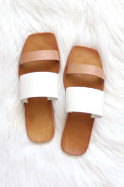 Mixed Two Strap Band Sandals-Tan Nude And White