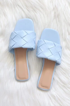 Woven Single Band Slides Sandals-Light Blue