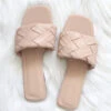 Woven Single Band Slides Sandals-Nude