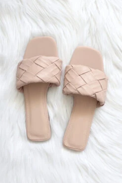 Woven Single Band Slides Sandals-Nude