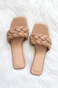 Braided Woven Sandals Slides-Camel Brown