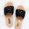 Braided Woven Espadrille Sandals Slides-Black