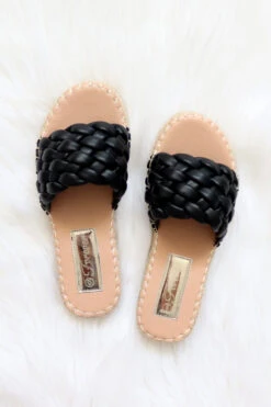 Braided Woven Espadrille Sandals Slides-Black