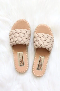 Braided Woven Espadrille Sandals Slides-Taupe