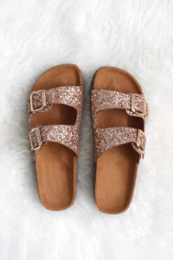 FLASH DEAL: Glitter Double Strap Buckle Sandals-Rose Gold