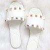 Studded Single Band Sandals Slides-White