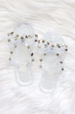 KIDS Girls Studded Bow Flip Flops Jelly Sandals-Clear