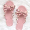 KIDS Girls Studded Bow Flip Flops Jelly Sandals-Pink