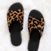 Animal Print X Cross Band Gold Trim Sandals Slides-Leopard Print
