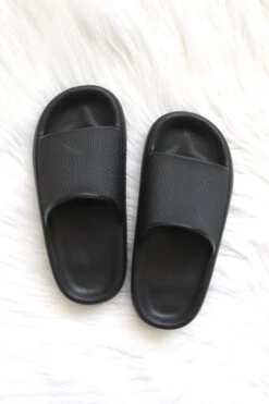 Open Toe Cloud Slides Sandals-Black