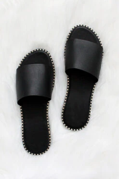 FLASH DEAL: Single Band Gold Trim Sandals Slides-Black (Size 6)
