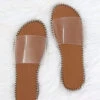 Single Band Gold Trim Sandals Slides-Clear