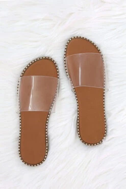 Single Band Gold Trim Sandals Slides-Clear