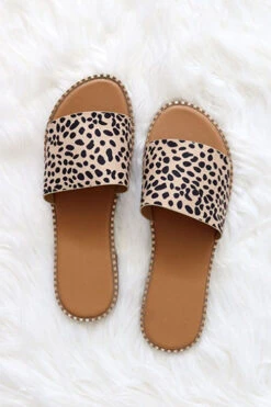 Single Band Gold Trim Sandals Slides-Leopard Print