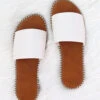 Single Band Gold Trim Sandals Slides-White