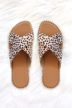 X Cross Band Gold Trim Sandals Slides-Cheetah Leopard