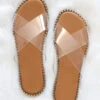 FLASH DEAL: X Cross Band Gold Trim Sandals Slides-Clear (Size 8.5)