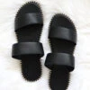 Double Band Gold Trim Sandals Slides-Black