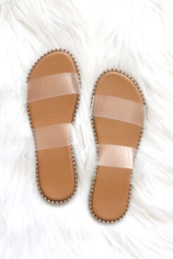 Double Band Gold Trim Sandals Slides-Clear