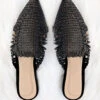 Raffia Pointy Toe Closed Toe Flat Mules Sandals Slides-Black