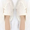 Raffia Pointy Toe Closed Toe Flat Mules Sandals Slides-White