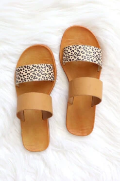 Animal Print Mixed Two Strap Band Sandals-Brown & Cheetah Leopard Print